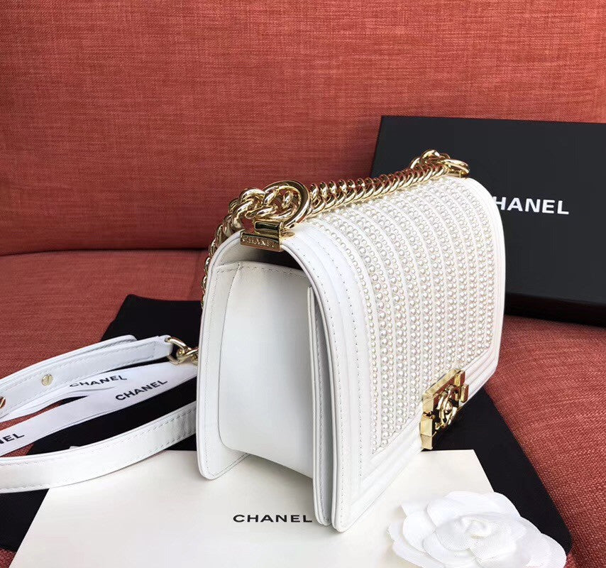 Chanel  BOY CHANEL Handbag With Imitation Pearls White