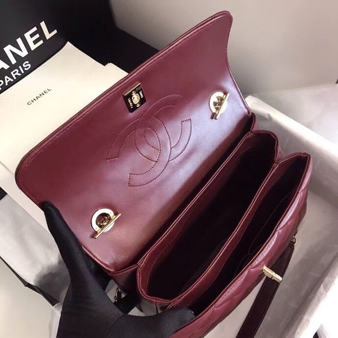 Chanel  Small Trendy CC Top Handle Bag Quilted Lambskin Bordeaux