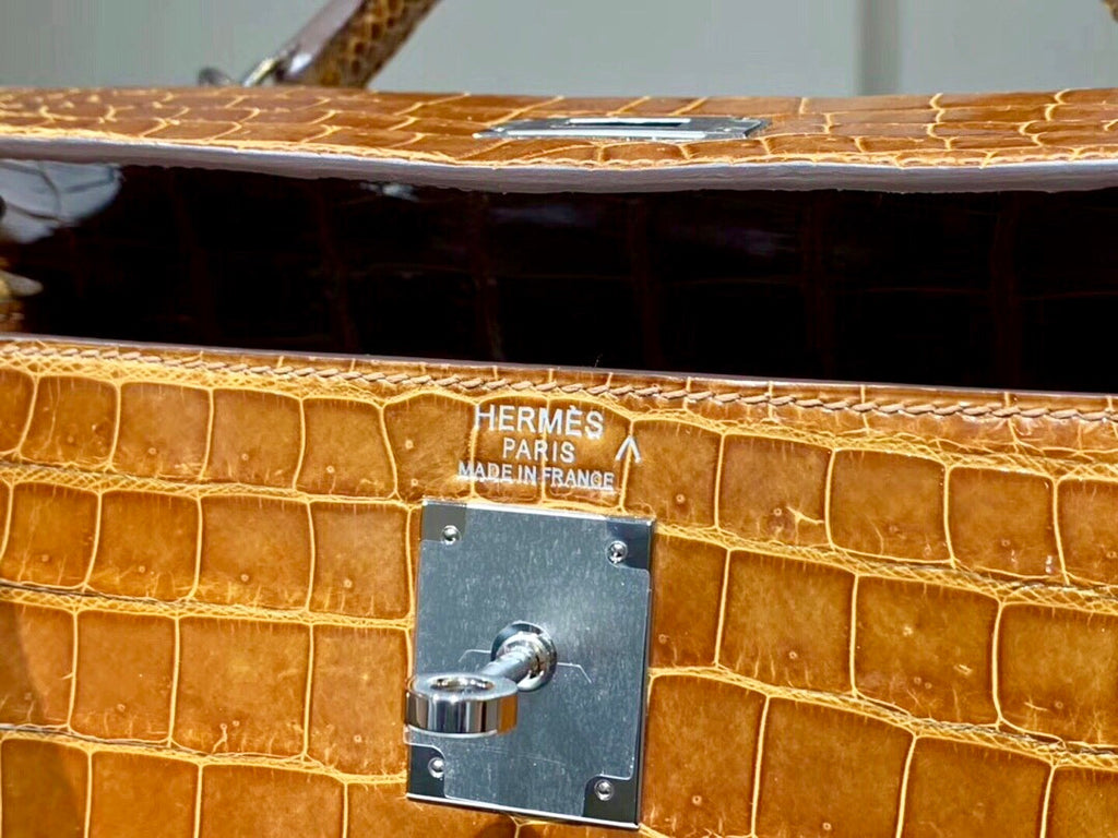 Hermes Fauve Porosus CROCODILE KELLY 28 WITH Palladium  HARDWARE