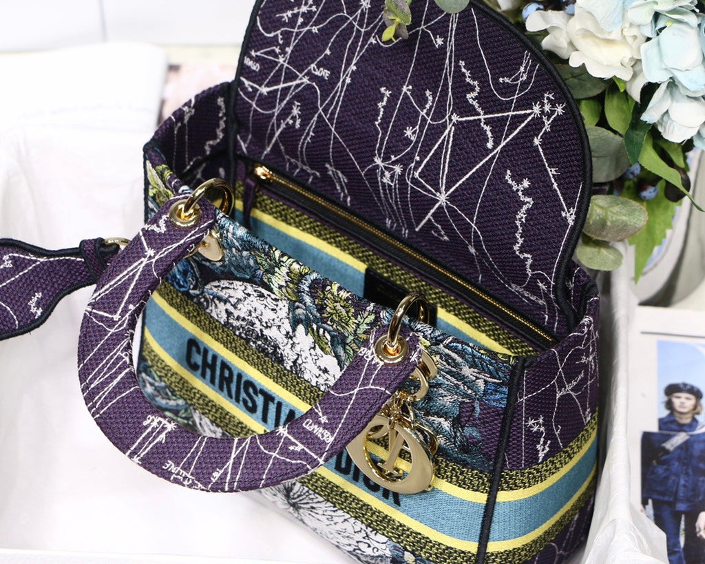 Christian Dior MEDIUM LADY D-LITE BAG Blue Dior Constellation Embroidery