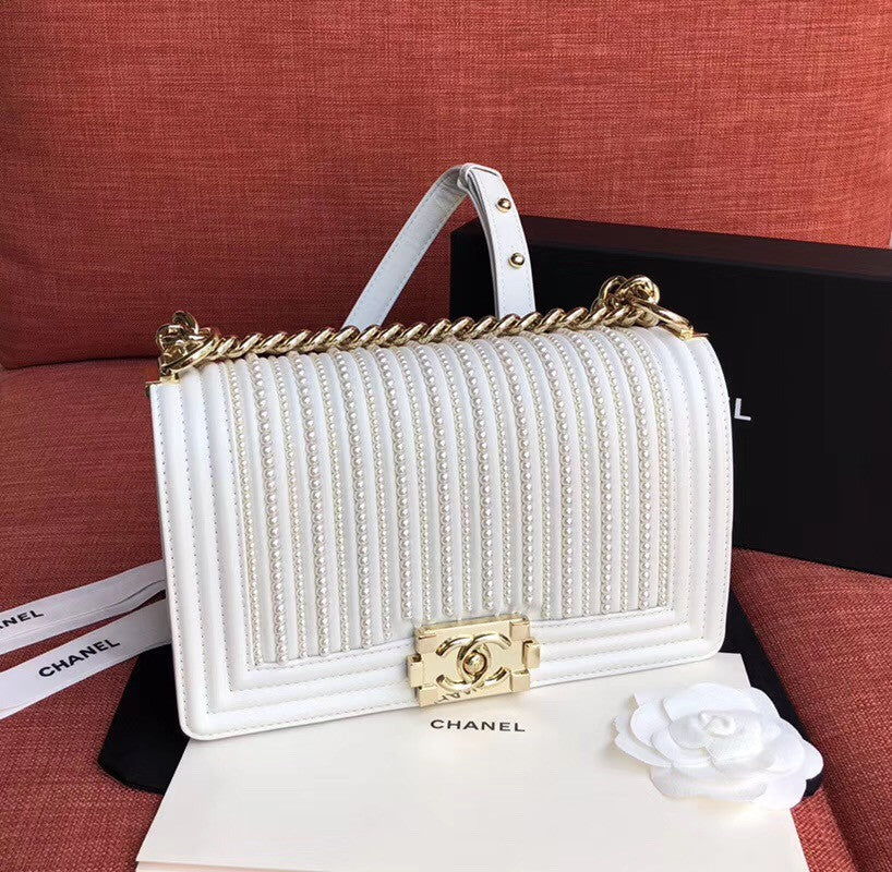 Chanel  BOY CHANEL Handbag With Imitation Pearls White