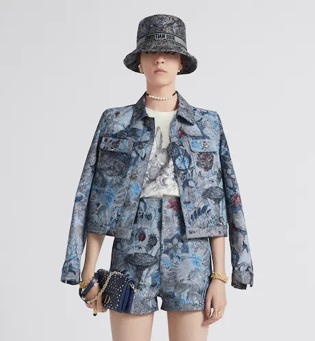 Christian Dior JACKET Blue Cotton Denim with Dior Jardin Magique Motif