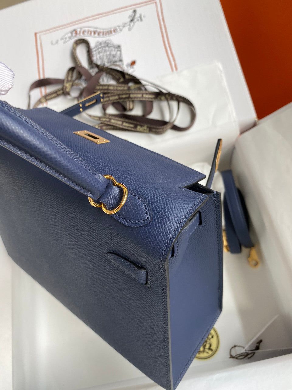 HERMES KELLY 28 SELLIER DEEP BLUE EPSOM GOLD HARDWARE
