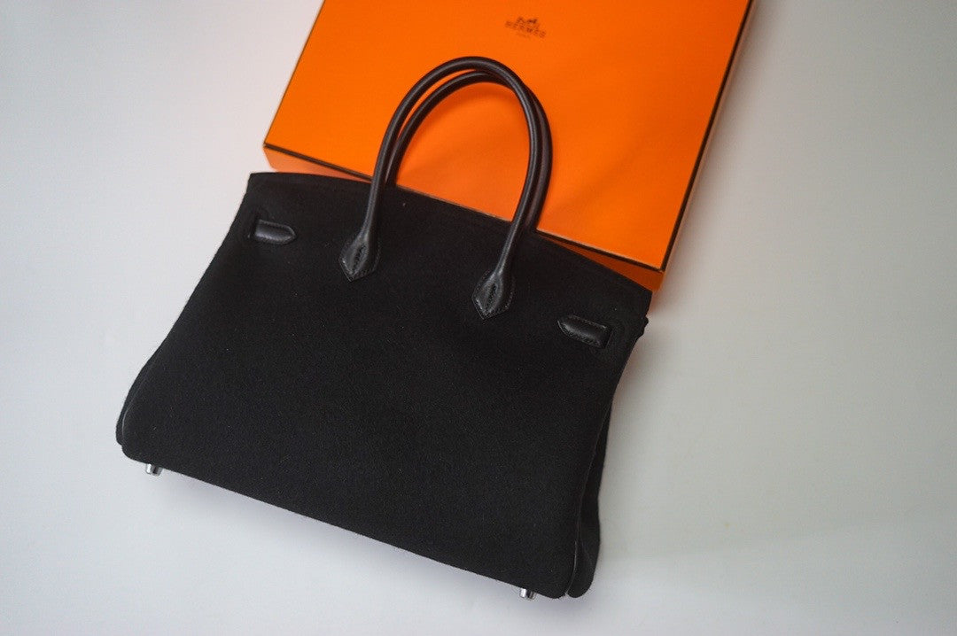 HERMÈS LIMITED EDITION BLACKSWIFT LEATHER & WOOL FELT BIRKIN 35 WITH PHW