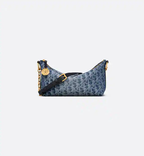 Christian Dior Diorstar Hobo Bag with Chain  Blue Denim Dior Oblique Jacquard