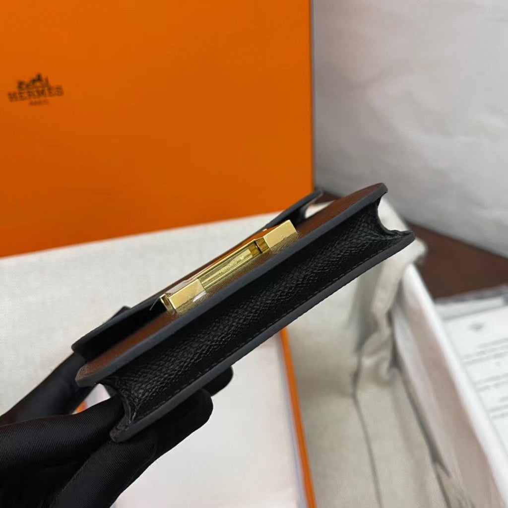 Hermès Constance Slim wallet Black Epsom leather with Gold hardware