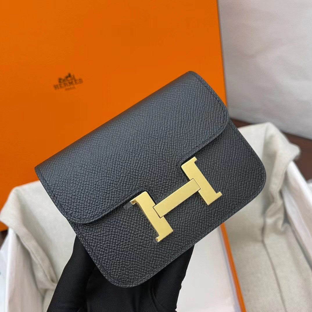 Hermès Constance Slim wallet Black Epsom leather with Gold hardware