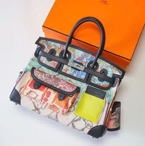 Hermes Limited Edition Cargo Birkin 35 cm Black  Swift and Multicoloured  canvas