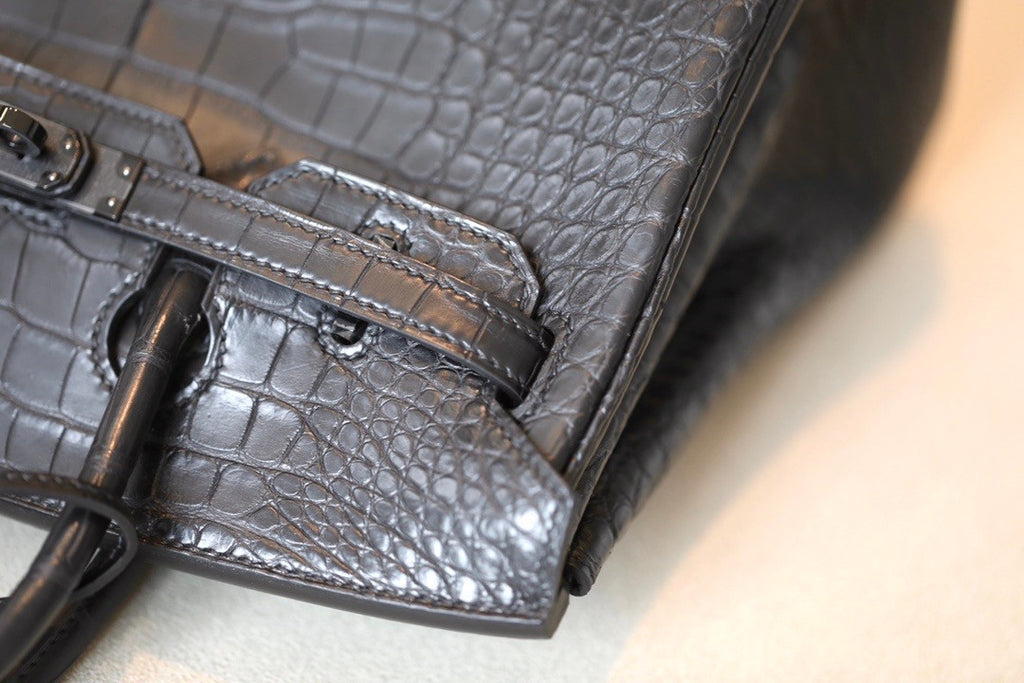 HERMES SO-BLACK BIRKIN 30 Alligator crocodile skin, Black hardware