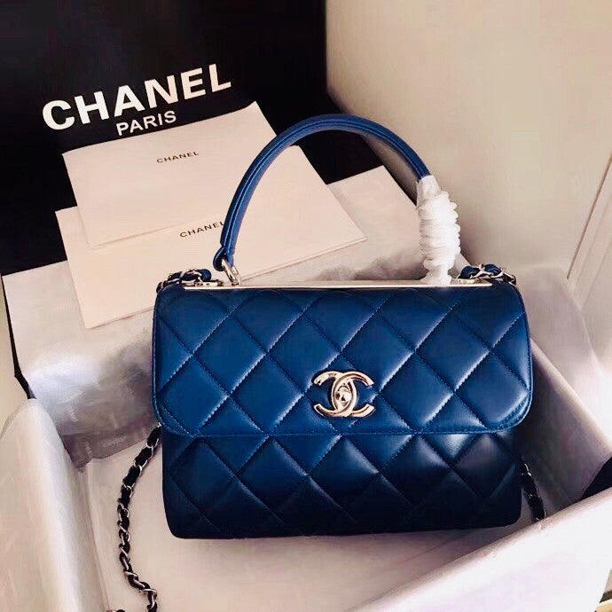 Chanel  Small Trendy CC Top Handle Bag Quilted Lambskin Navy Blue