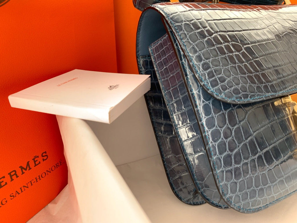 Hermes  1P Blue Colvert Constance 23 Porosus Crocodile