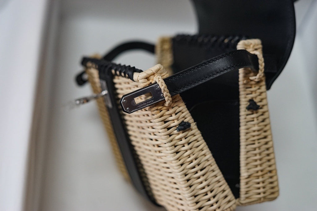 HERMES KELLY 20 MINI PICNIC BLACK SWIFT PALLADIUM HARDWARE