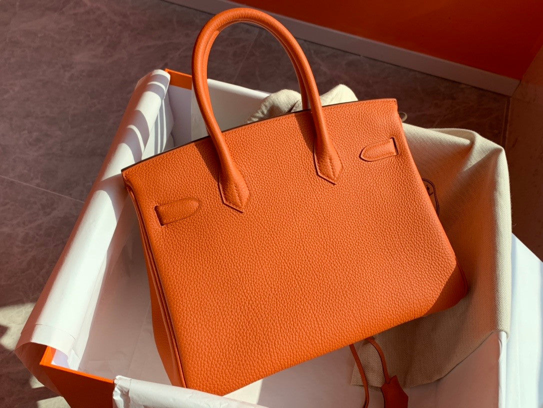 Hermes Orange Birkin Bag 30cm Togo Leather Gold Hardware