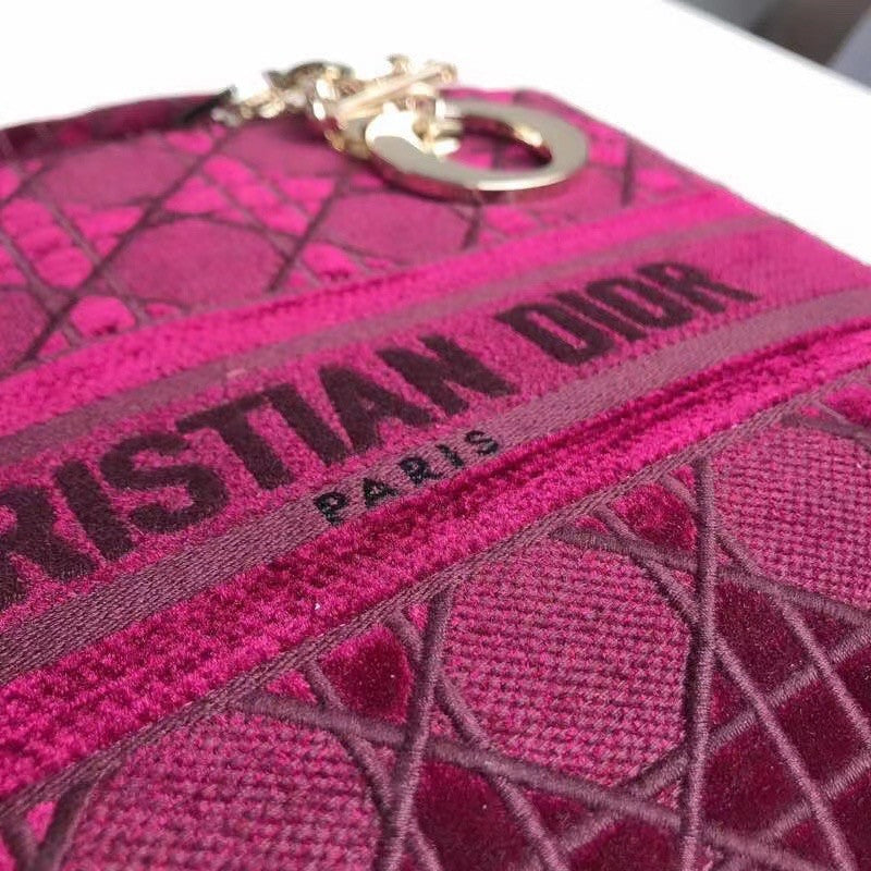 Christian Dior MEDIUM LADY D-LITE BAG Burgundy  Cannage Embroidered Velvet