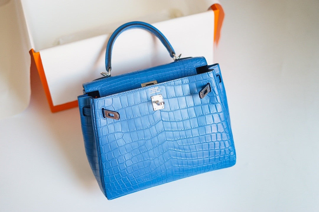 Hermes Blue Hydra NILOTICUS CROCODILE KELLY 25 WITH PALLADIUM  HARDWARE