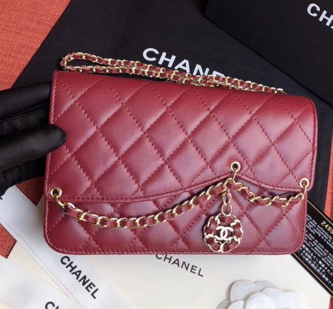 Chanel Wallet On Chain with charm Burgundy