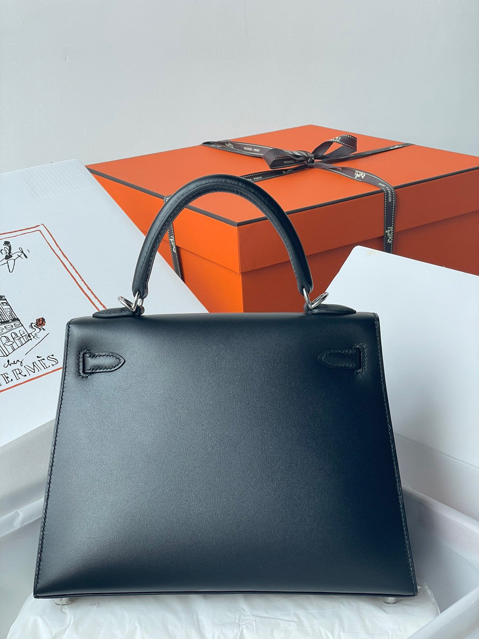 Hermès Black Kelly 25 Swift Palladium  Hardware