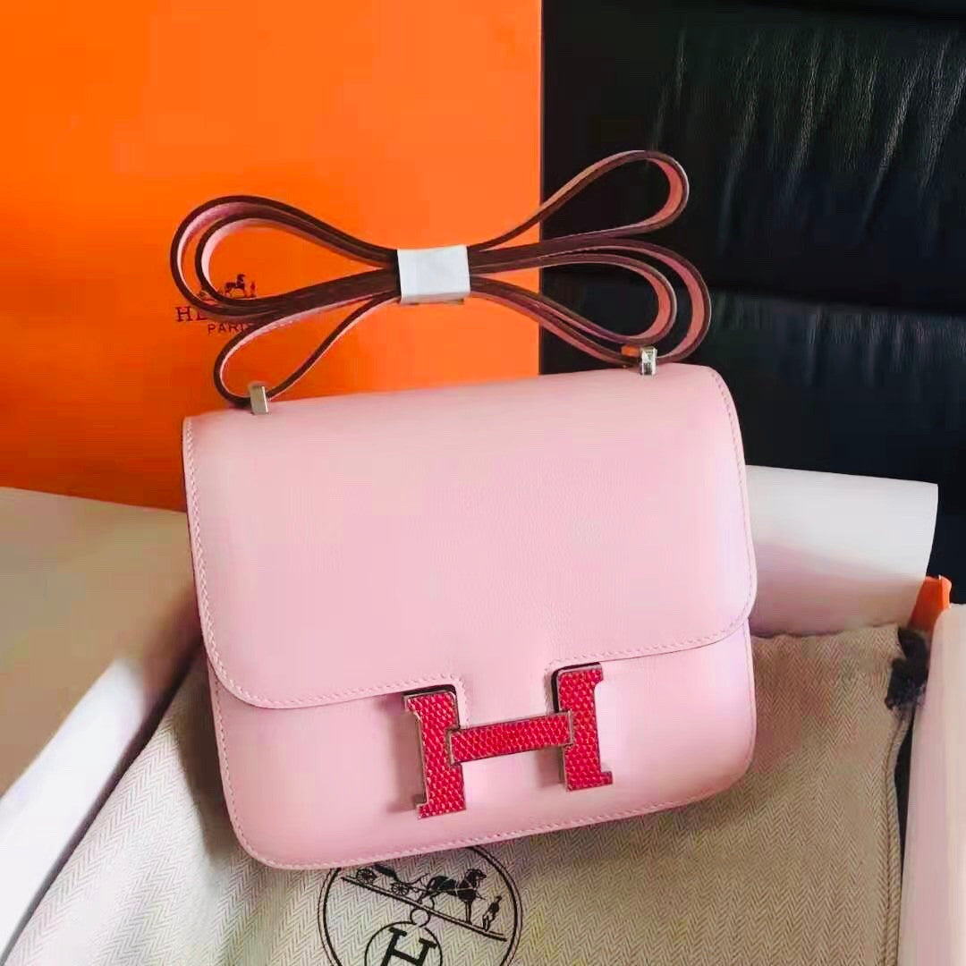 Hermes 8W Rose Azalee Constance Epsom leather 18cm Gold Hardware