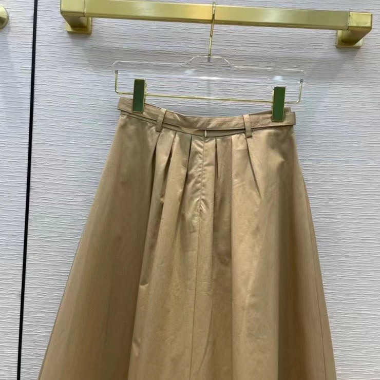 Christian Dior BELTED MID-LENGTH SKIRT Beige Technical Cotton Gabardine