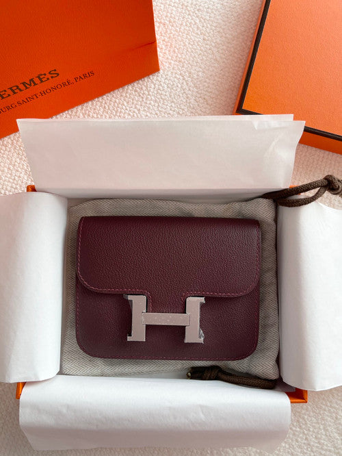 Hermès Constance Slim wallet  Rouge Sellier  leather palladium hardware