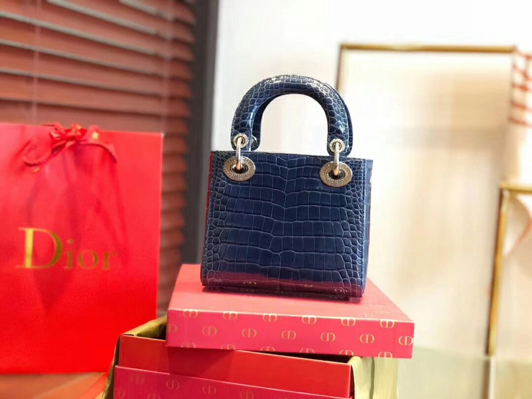 Christian Dior Blue  Alligator Mini Lady Dior Tote with gemstone hardware