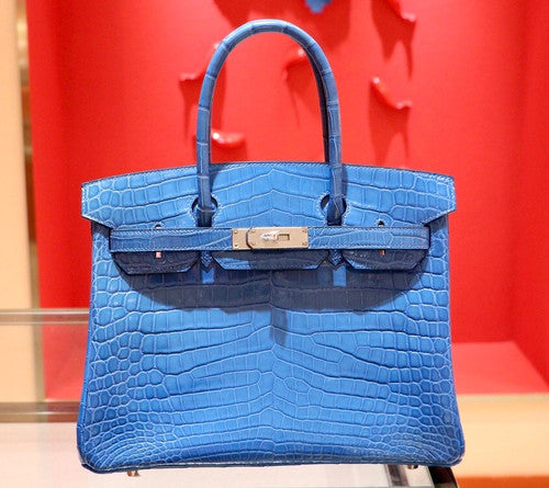 Hermes 7W Bleu Izmir  Birkin 30 in Niloticus Crocodile with Palladium hardware