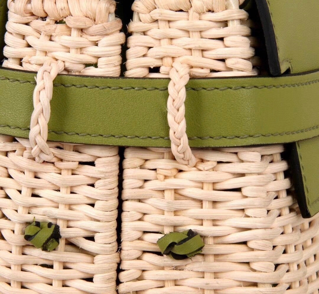 Hermes Limited Edition CK61 Green Picnic Kelly 35 Wicker Palladium Hardware
