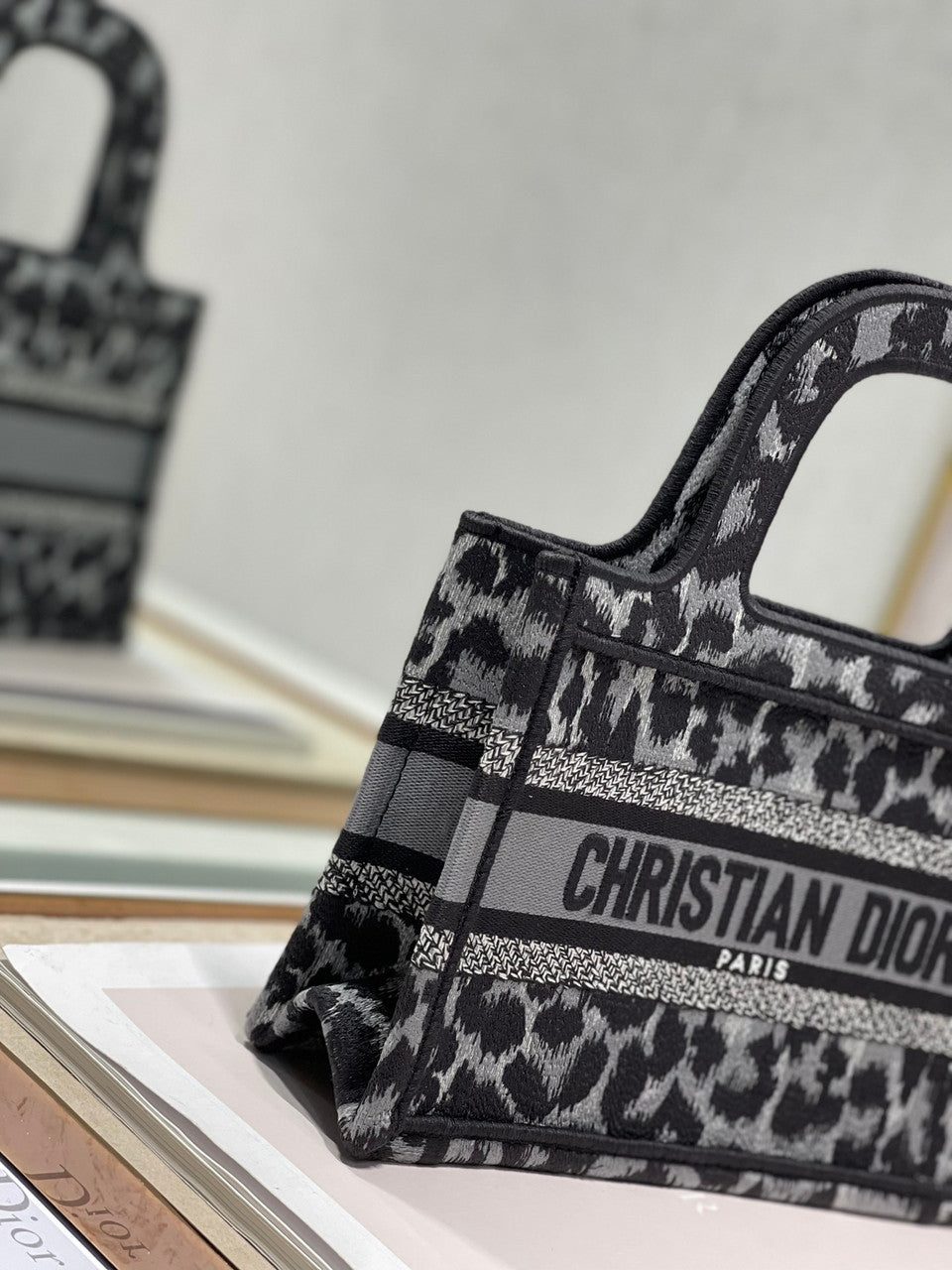 Christian Dior MINI DIOR BOOK TOTE Beige Multicolor Mizza Embroidery