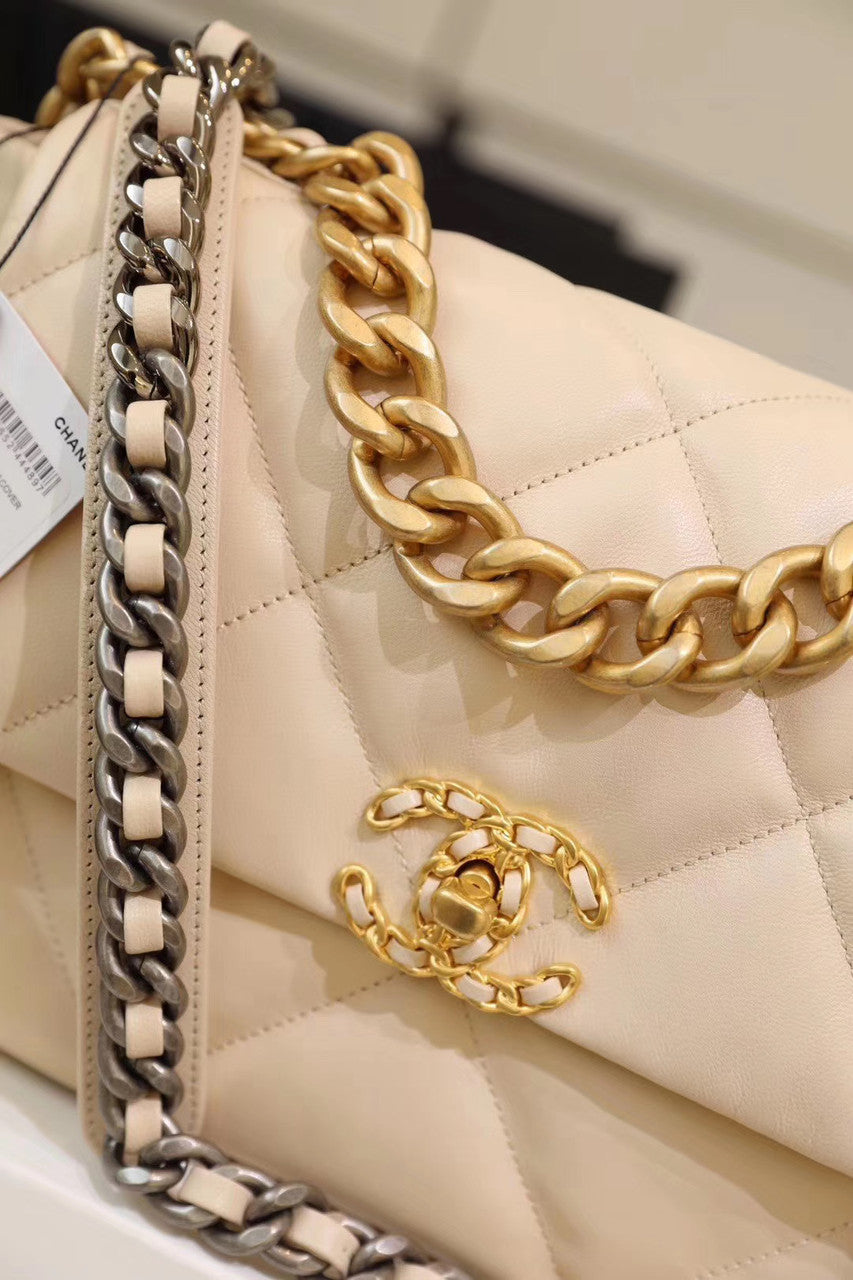 CHANEL 19 Large Flap Bag Light Beige