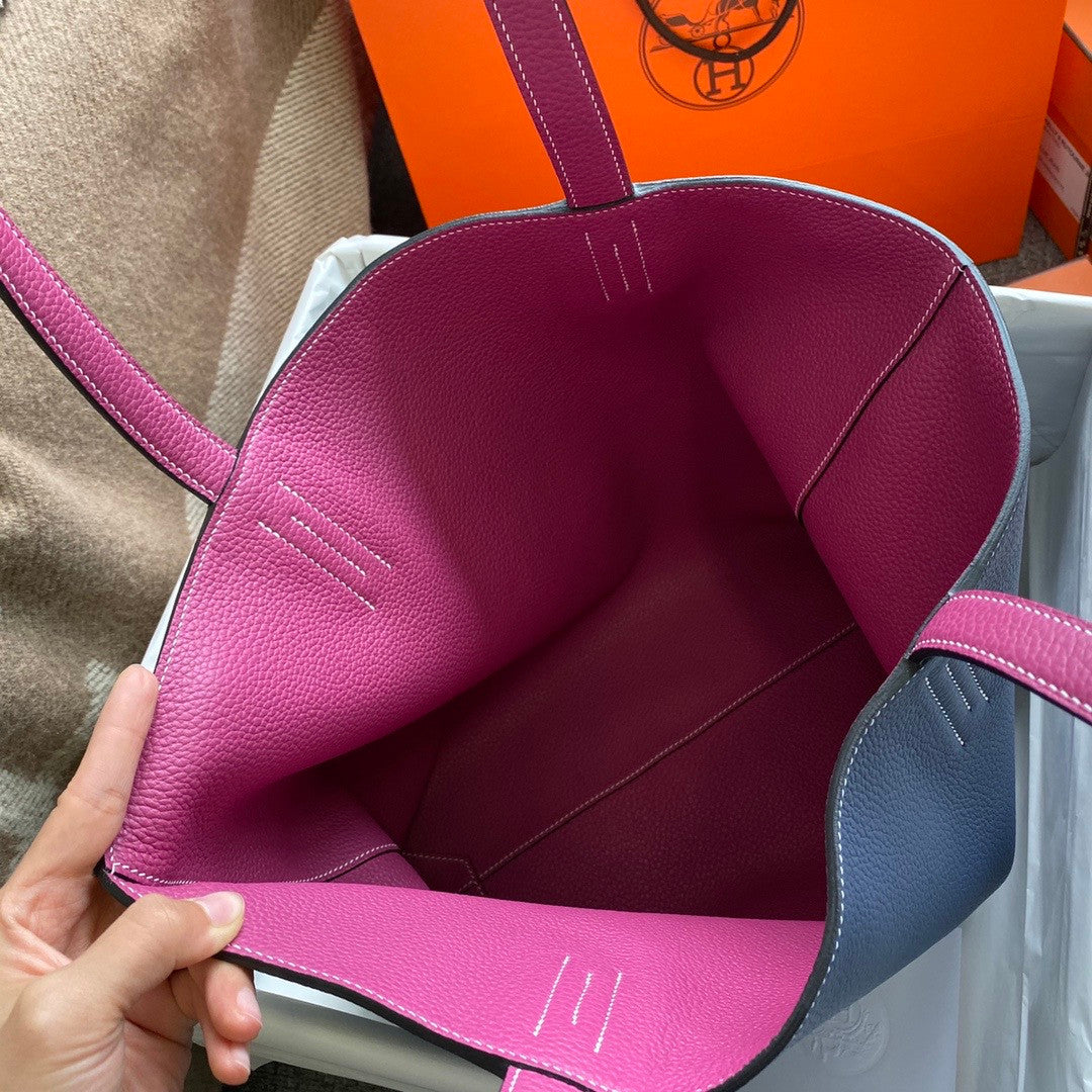 Hermes Double Sens Tote 30 Bleu Nuitl & Rose Pourpre