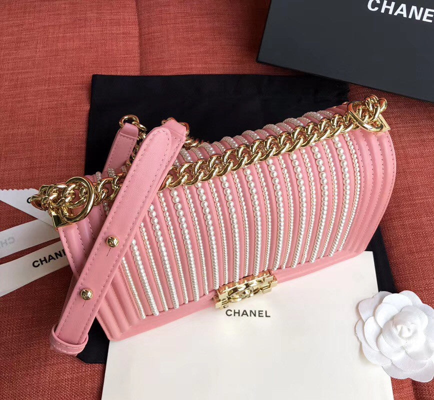 Chanel  BOY CHANEL Handbag With Imitation Pearls Pink