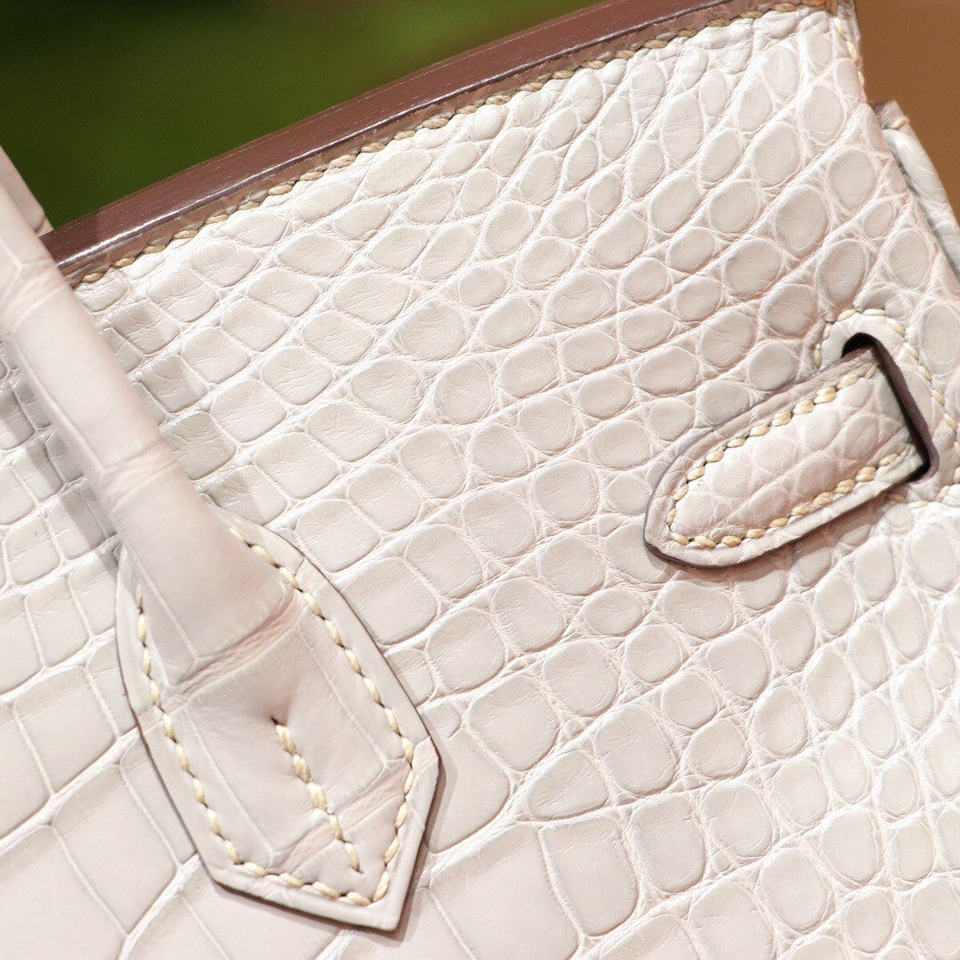 Hermes Special Order Birkin 25cm Matte Alligator 8U Glacier Bleu / L3 Rose pourpre with Palladium hardware