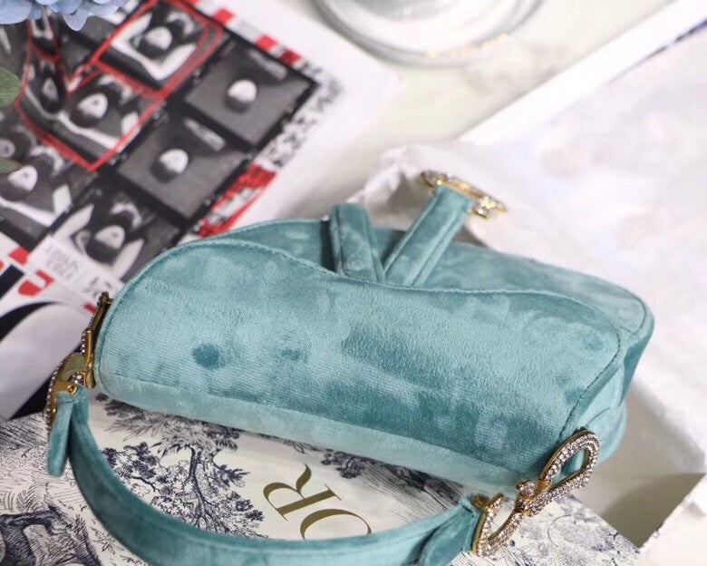 Christian Dior MINI SADDLE VELVET BAG BLUE