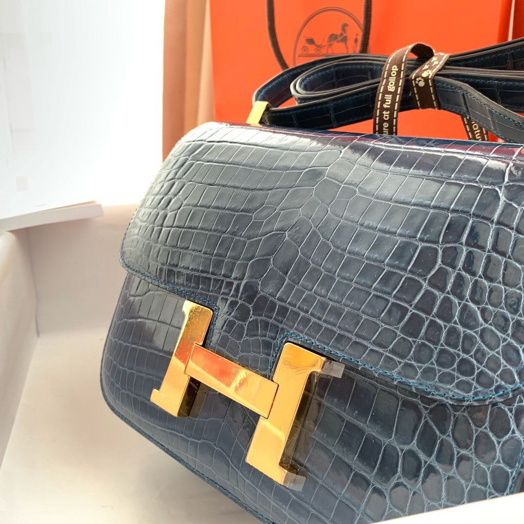 Hermes  1P Blue Colvert Constance 23 Porosus Crocodile