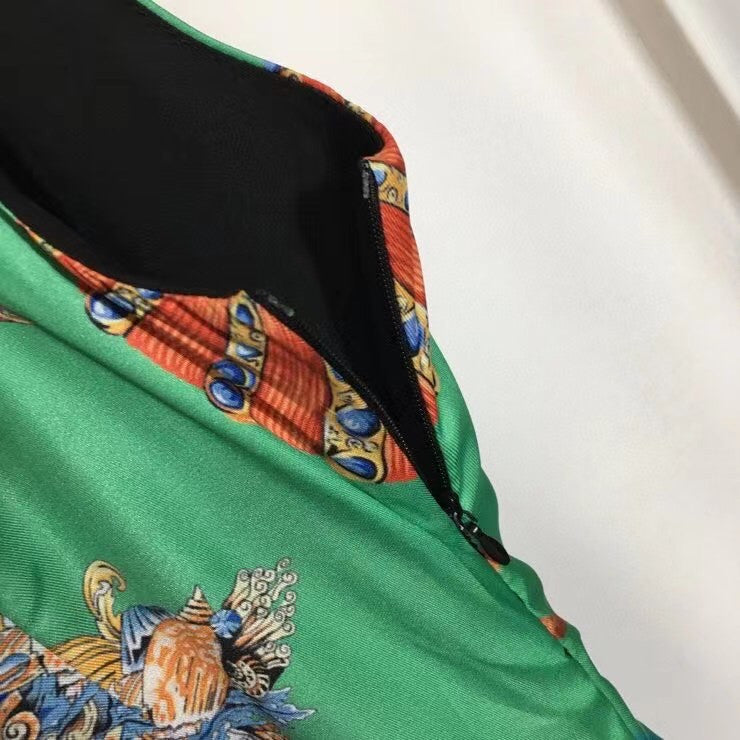 Versace TRÉSOR DE LA MER PRINT MIDI DRESS GREEN