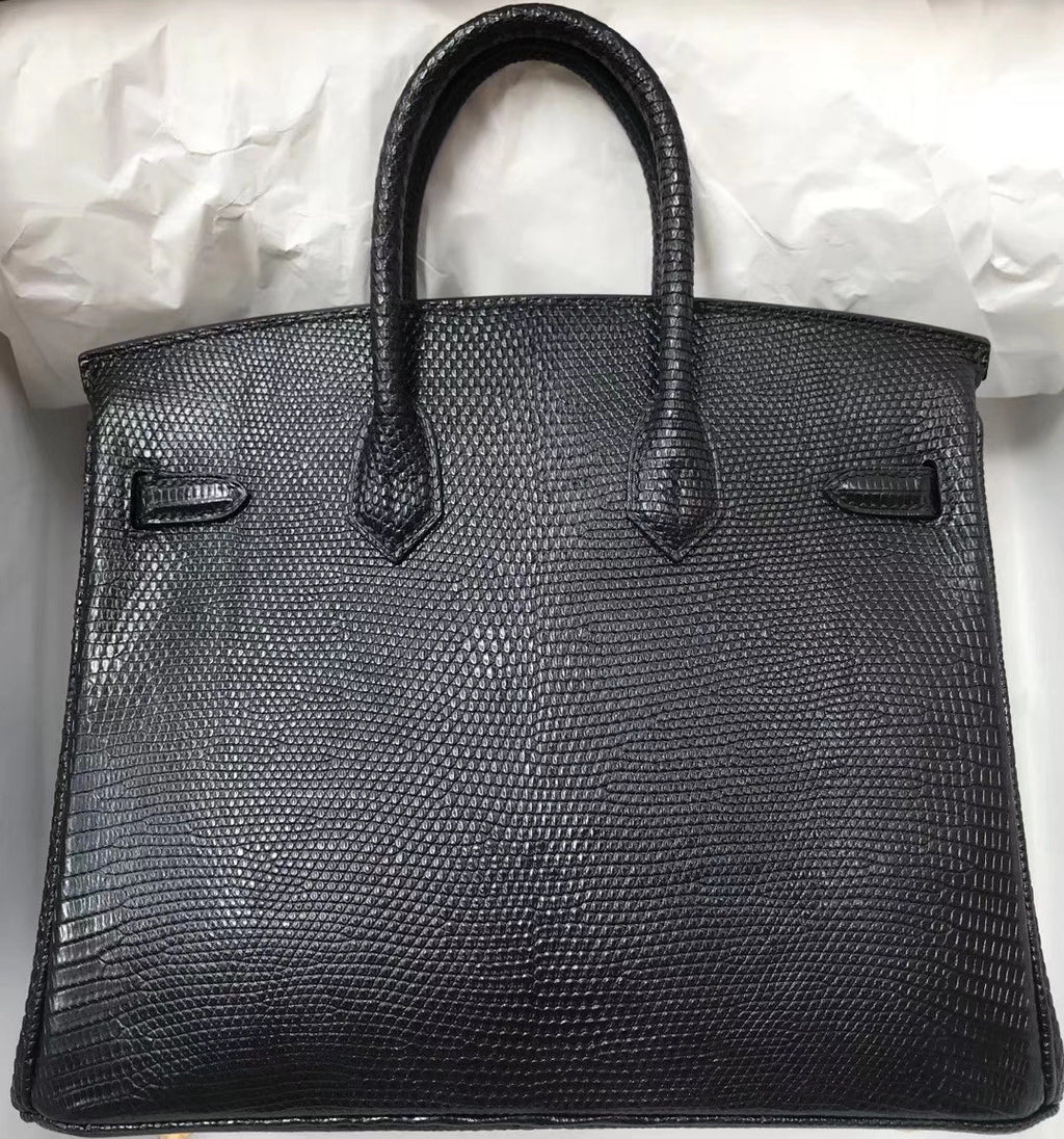 Hermes Black Lizard Birkin Bag 25cm Gold Hardware
