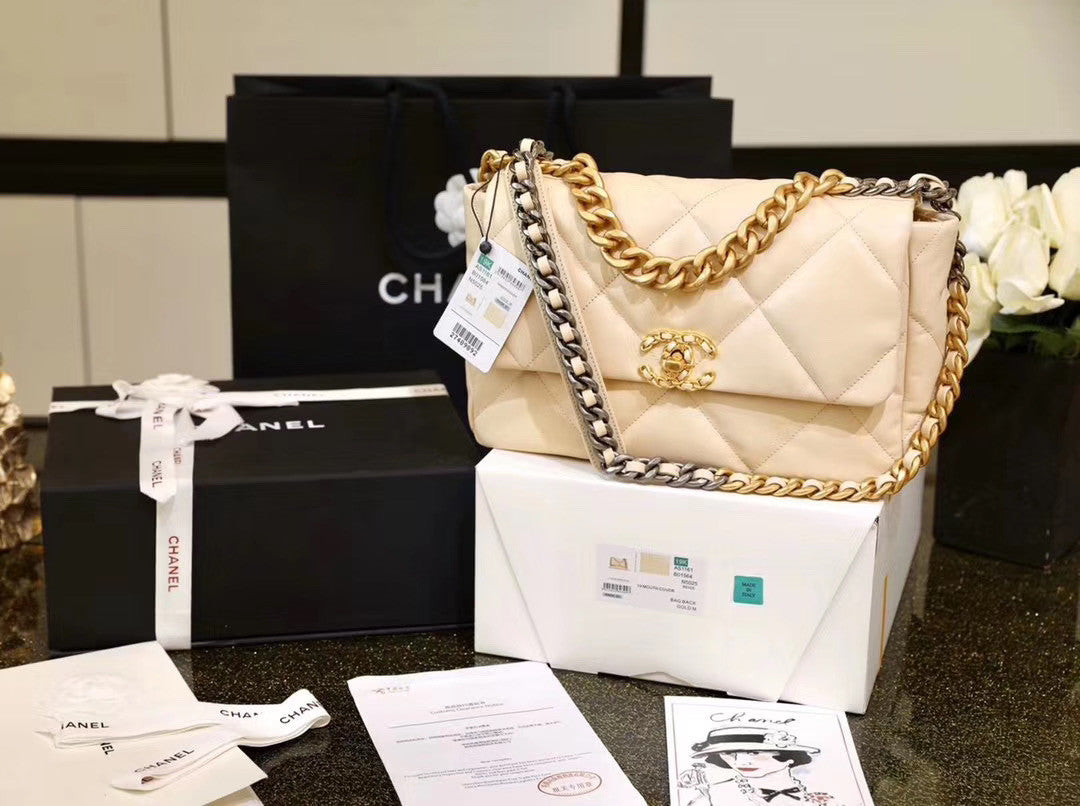 CHANEL 19 Large Flap Bag Light Beige