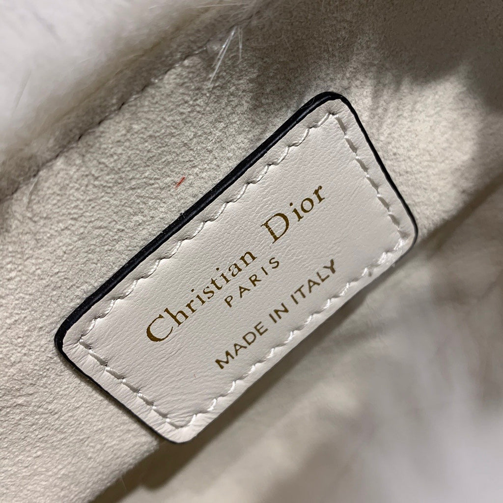 Christian Dior Saddle Handbag Fur Medium White