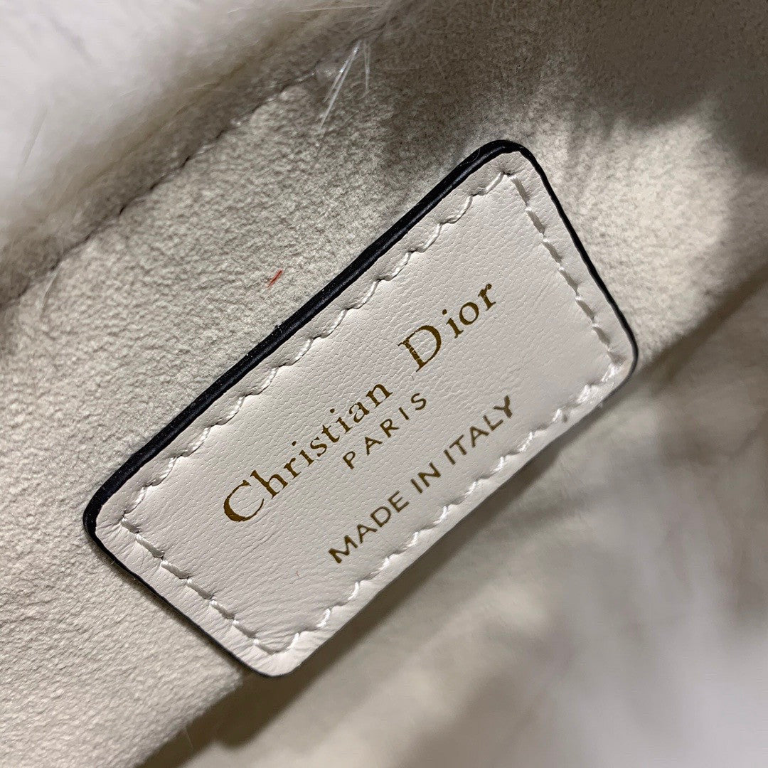 Christian Dior Saddle Handbag Fur Medium White
