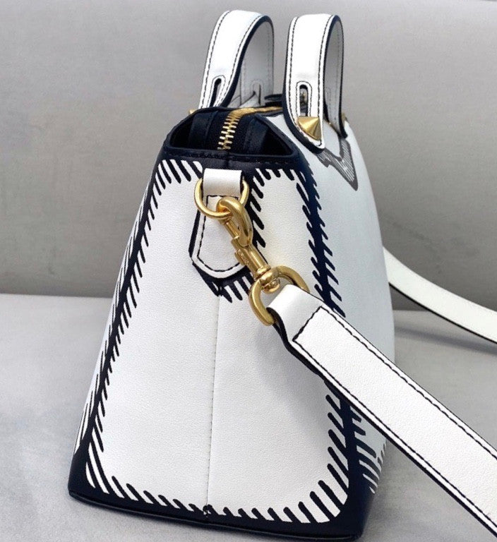 Fendi BY THE WAY MEDIUM White leather printed Boston bag