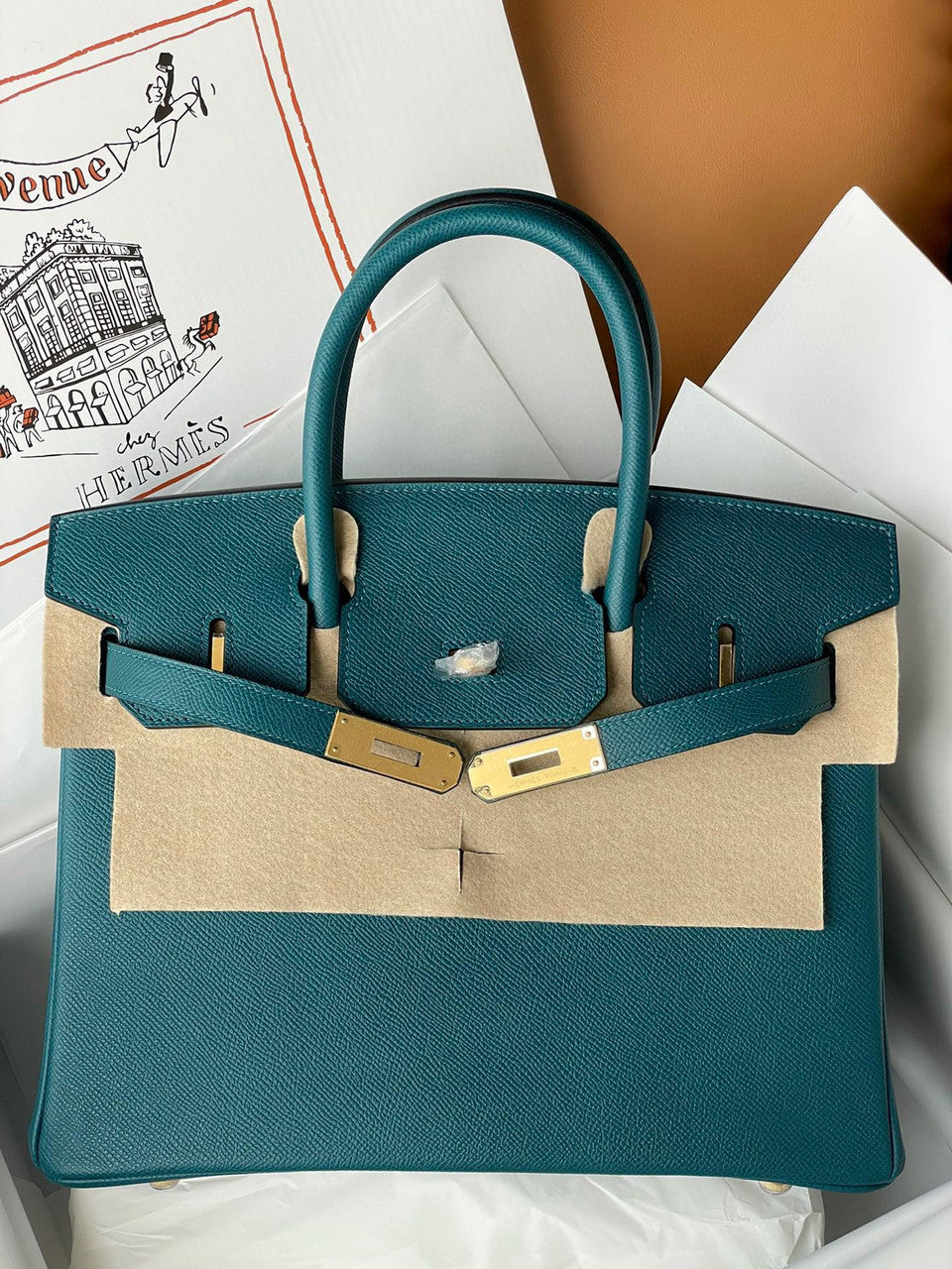 Hermès W0 Vert Bosphore Birkin 30 cm Epsom Leather Gold Hardware