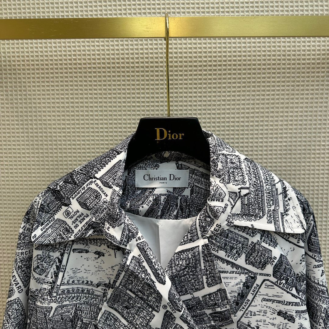 Christian Dior TRENCH COAT White and Black Technical Taffeta with Plan de Paris Motif