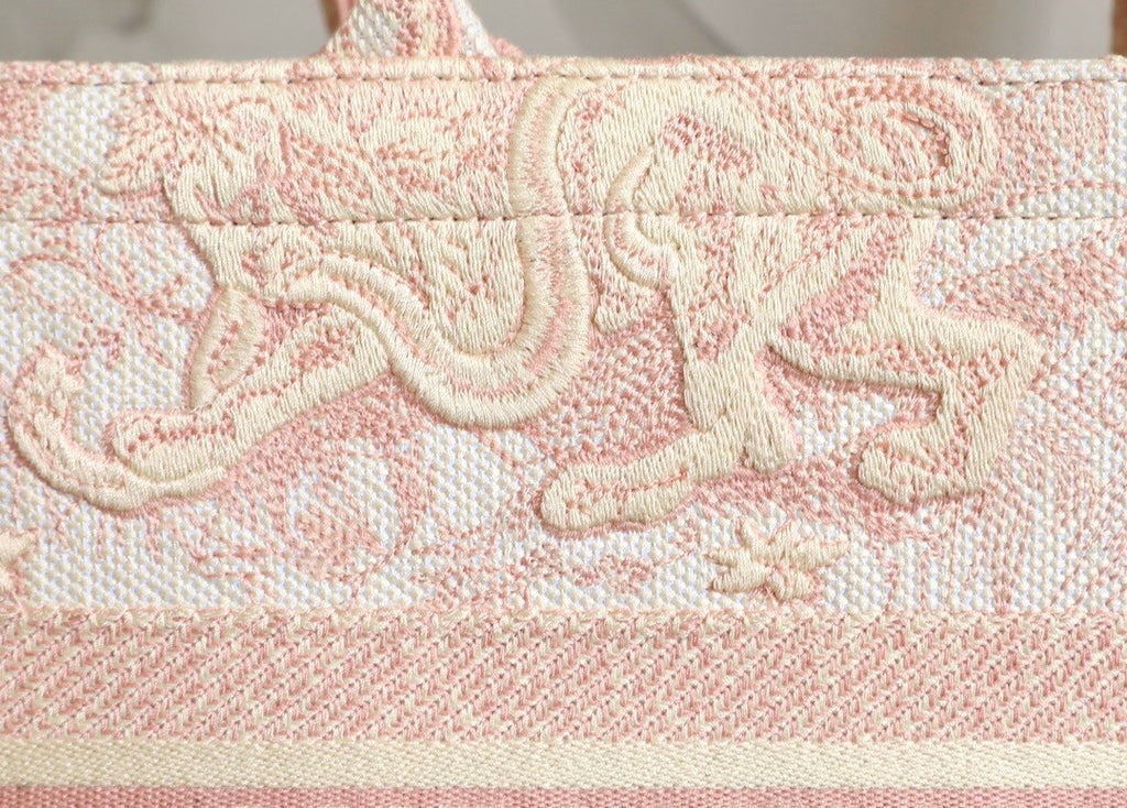 Christian Dior SMALL DIOR BOOK TOTE Pink Multicolor Toile De Jouy Embroidery