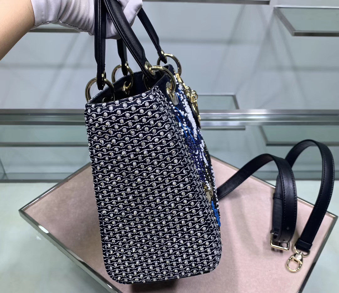 Christian Dior STARS LADY DIOR MEDIUM TAROT BEADED CANVAS BAG