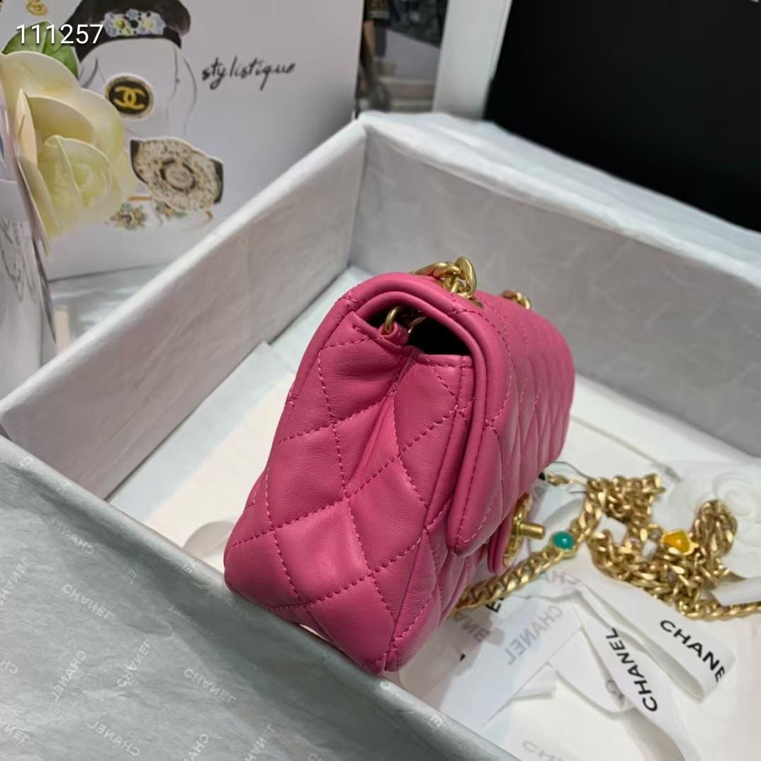 Chanel Flap Bag with  Resin & Gold-Tone Metal Pink Small