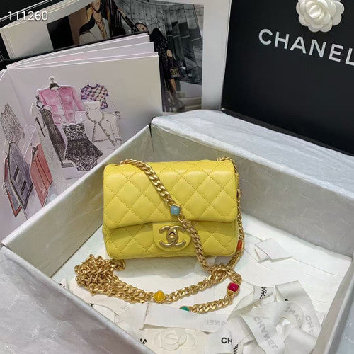 Chanel Flap Bag with Resin & Gold-Tone Metal Yellow Mini