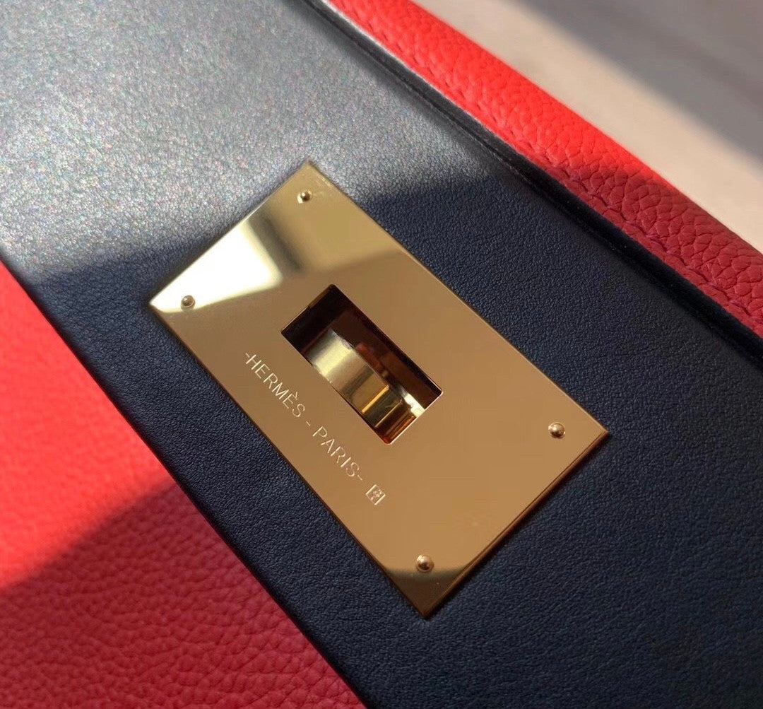 Hermes Kelly 24/24  Black & S5 Rouge Tomate  Swift & Togo Leather with Gold Hardware