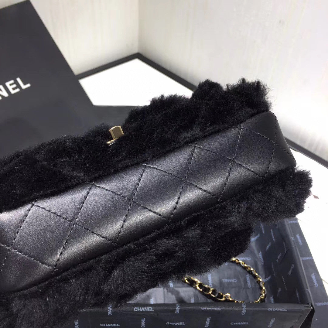 Chanel Small Shearling Lambskin Flap Bag Black
