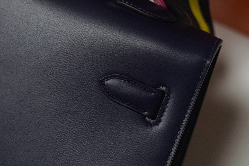 Hermes  FEATHER KELLY 40 Black Peacock feather & Box Leather with Palladium Hardware