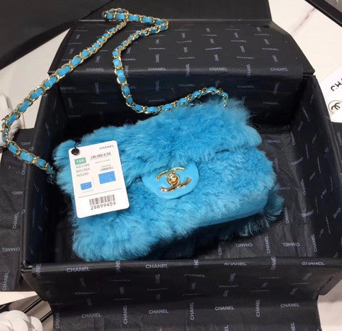 Chanel Small Shearling Lambskin Flap Bag Blue